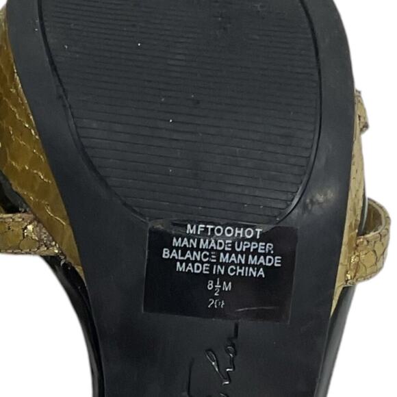 Marc Fisher Sandal SZ 8.5 Women Gold Belia Ankle Strap Stiletto Heel Snakeskin - Picture 10 of 15